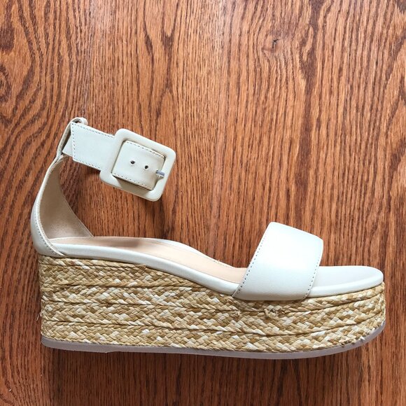 NEW Marion Parke Betsy Wedge Sandals Espadrilles Womens 36 6 Ivory Leather NIB - Picture 1 of 9